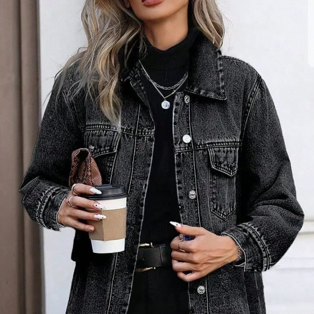 Grey Casual Women's Y2k Style Denim Jacket